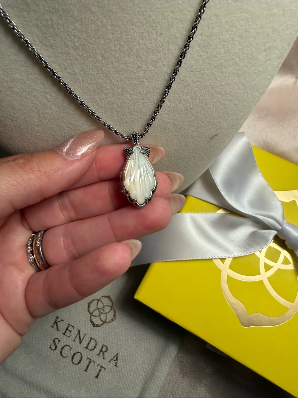 Kendra Scott White Alexa Locket Vintage Silver Necklace